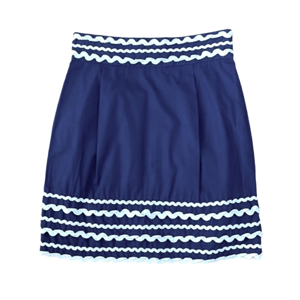 French Connection Navy Blue Cotton Casual Skirt with White Stripes